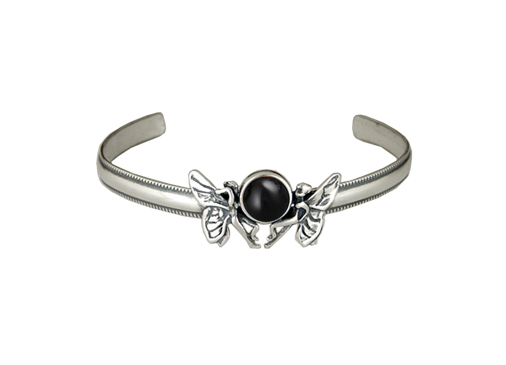 Sterling Silver Double Fairy Cuff Bracelet With Black Onyx